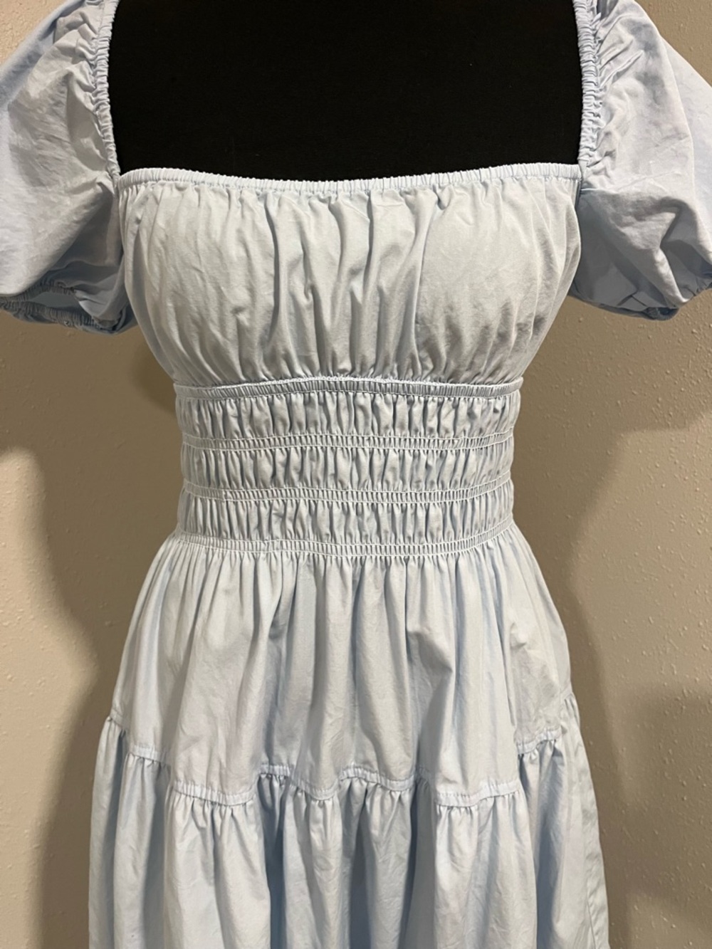Wilfred Aritzia Light Blue Puff Sleeve Smocked Midi Dress - Picture 3 of 5